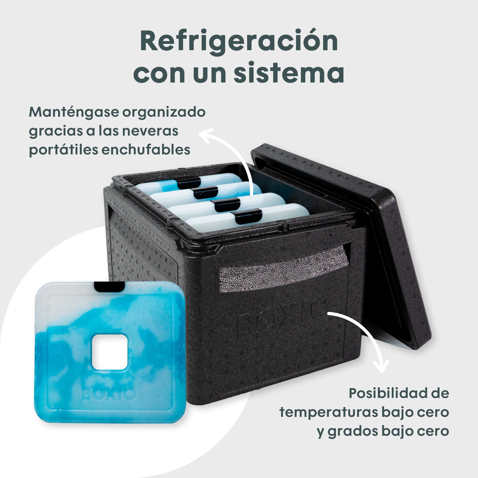 Tragbare Kühlbox mit Gefrierpaketen für optimale Organisation und niedrige Temperaturen. Ideal für Ausflüge und Reisen.