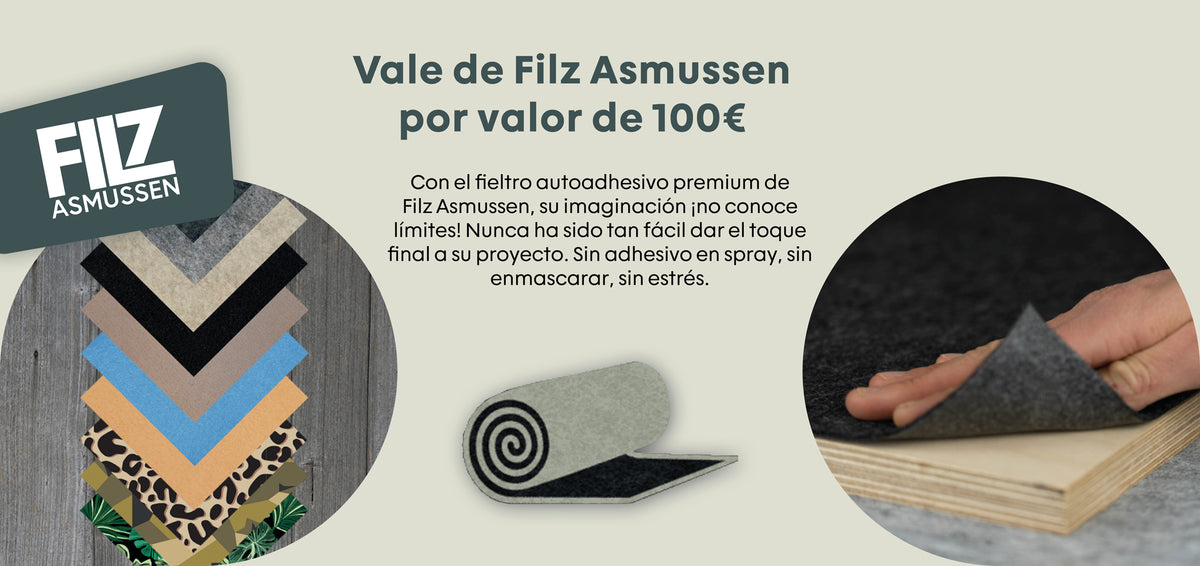 Voucher für Filz Asmussen im Wert von 100€, um verschiedene selbstklebende Filzstoffe kreativ zu nutzen.