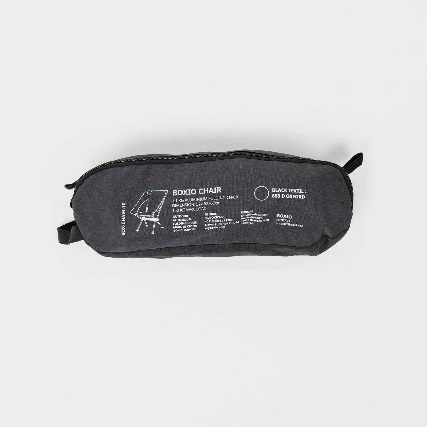 BOXIO CHAIR transport bag for ultralight camping chairs, ideal for minimalist travel and outdoor adventures.
