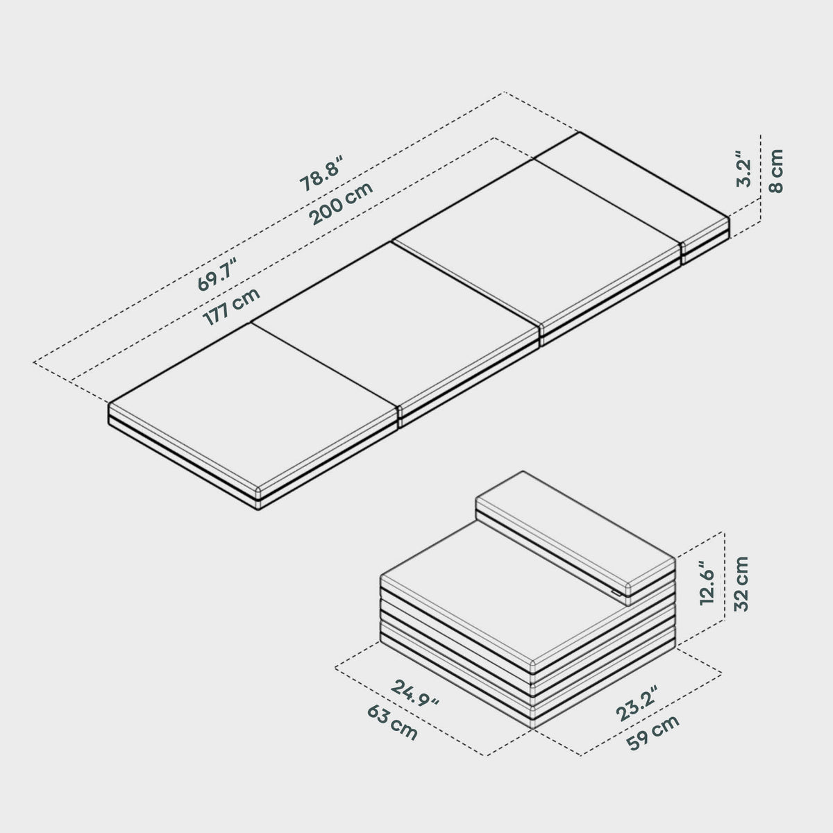 BOXIO SLEEP 63 x 200 cm I Materasso pieghevole per RACK