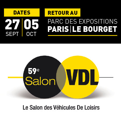Ankündigung des 59. Salon des Véhicules de Loisirs im Parc des Expositions, Paris, vom 27. September bis 5. Oktober.