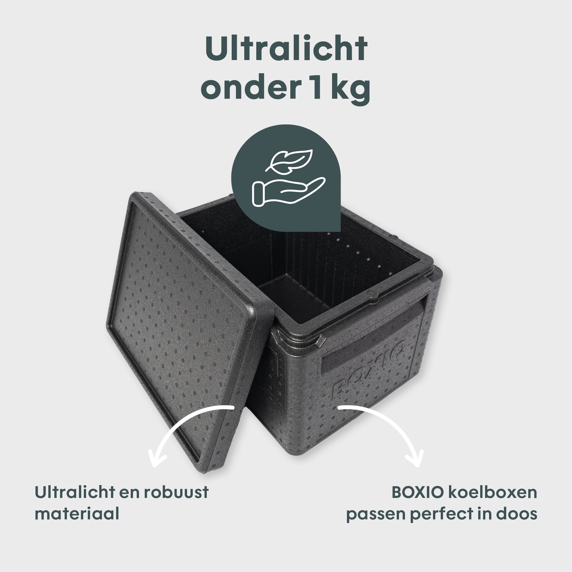 Ultraleichte Kühlbox aus robustem Material, geöffnet und bereit für Nutzung. Ideal für Transport und Lagerung.