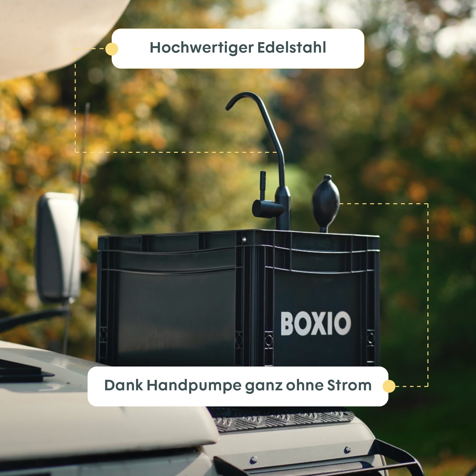 BOXIO WASH XL PLUS I Mobiles XL-Camping Waschbecken mit Duschbrause