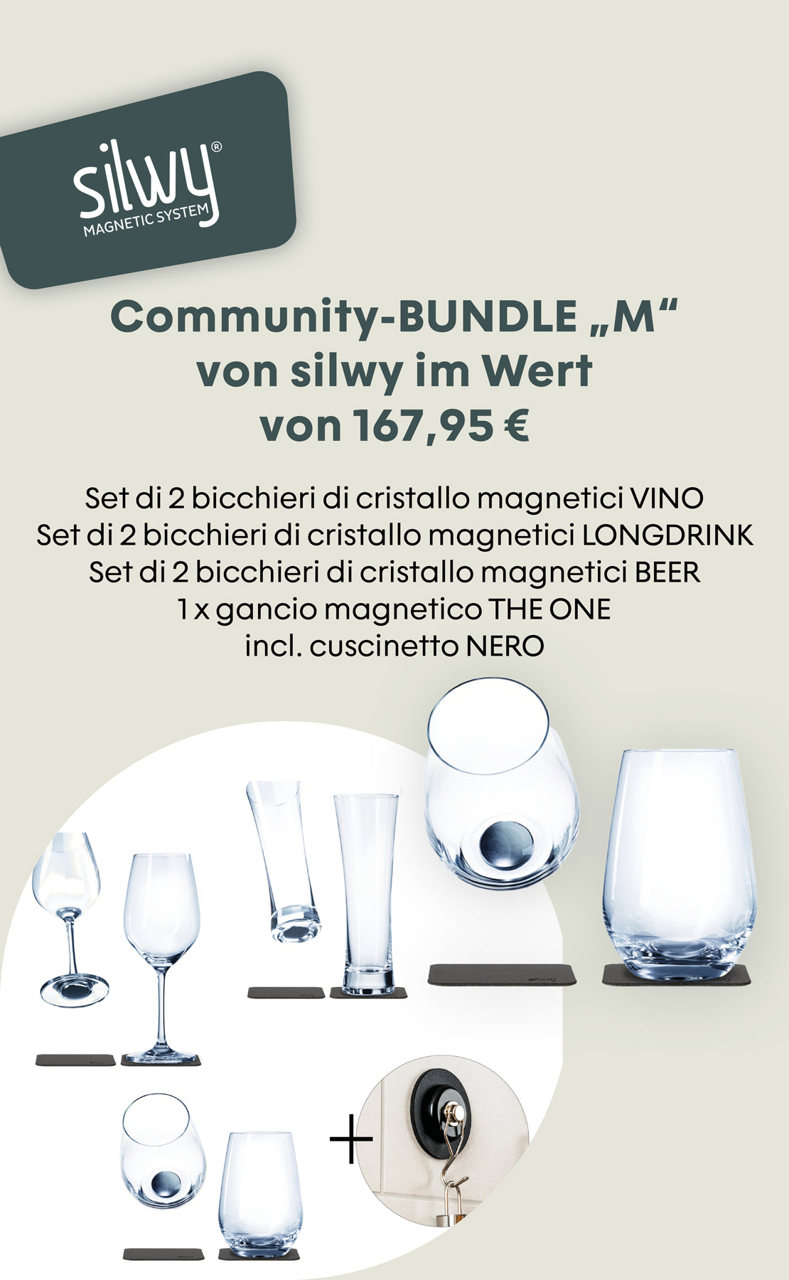 Set aus verschiedenen magnetischen Kristallgläsern und einem Magnet-Halter im Community-BUNDLE "M" von silwy.
