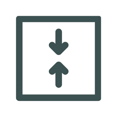 Symbol mit Pfeilen, die nach oben und unten zeigen, in einem rahmenförmigen Design, häufig für Navigation verwendet.
