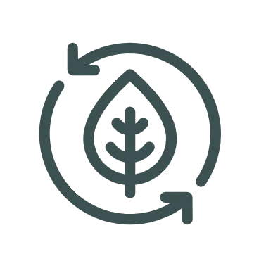 Grünes Recycling-Symbol mit einem Blatt, das Nachhaltigkeit und Umweltschutz darstellt.